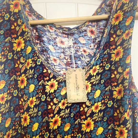 NATURAL LIFE Navy Maxi Dress with Yellow Floral Print 100 percent cotton. - Picture 2 of 4